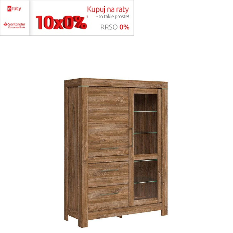 Witryna Gent  z szafką i szufladami dąb stirling Black Red White, BRW