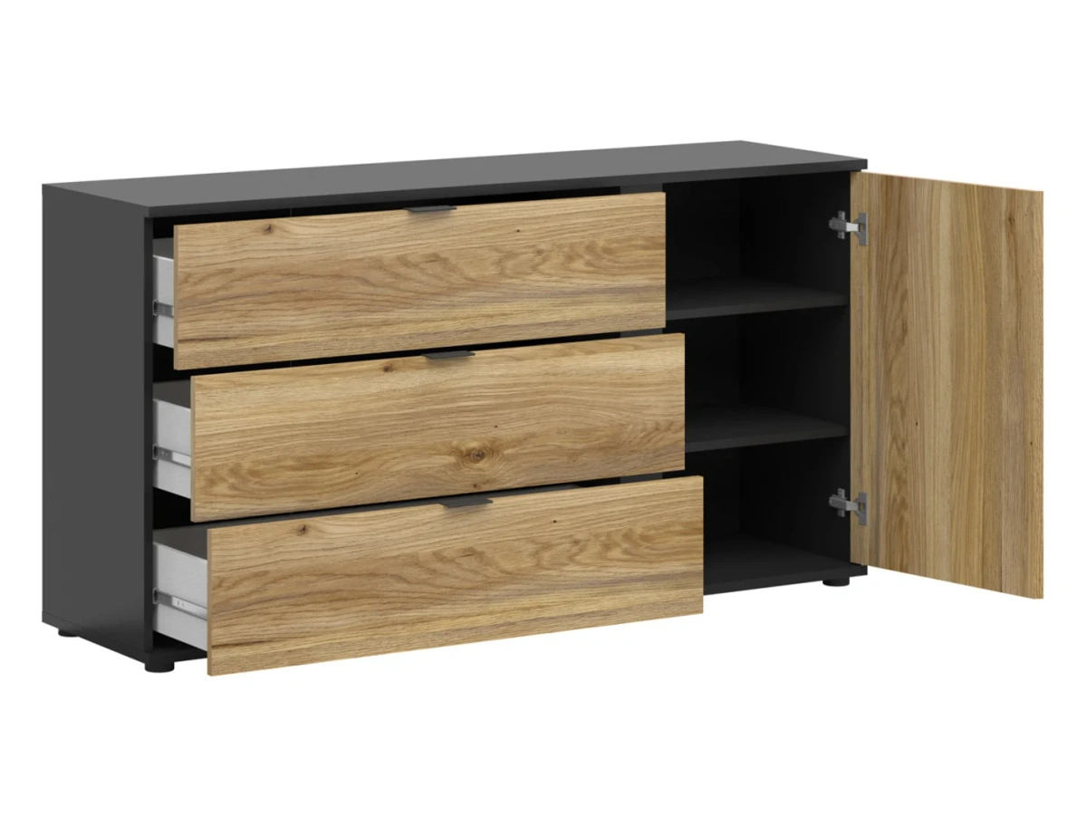 Komoda Luen 143 cm z drzwiami i 3 szufladami dąb tegola/dąb mauvella BRW