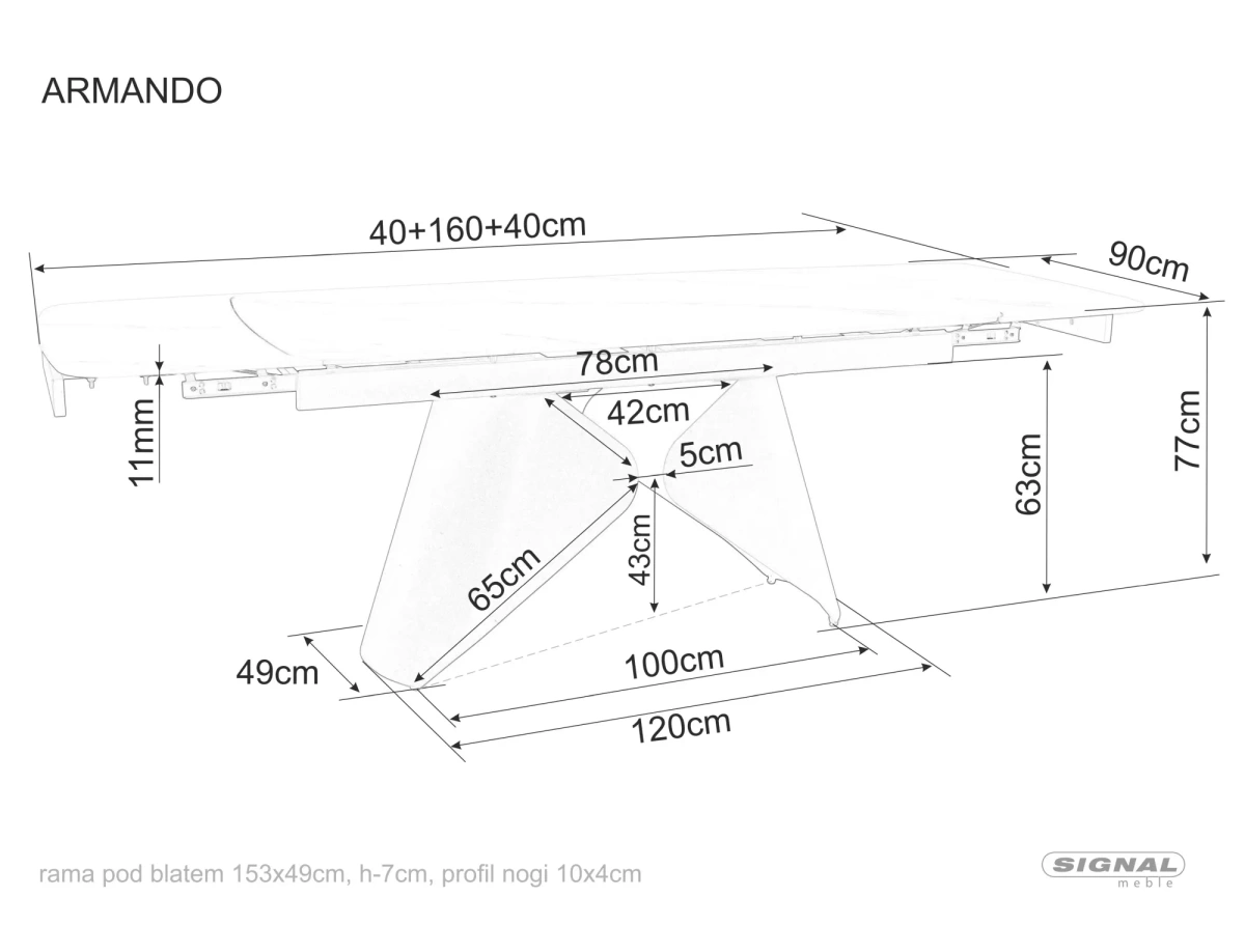 Stół Rozkładany ARMANDO (160-240)x90 Czarny Mat Nowoczesny Stylowy SIGNAL