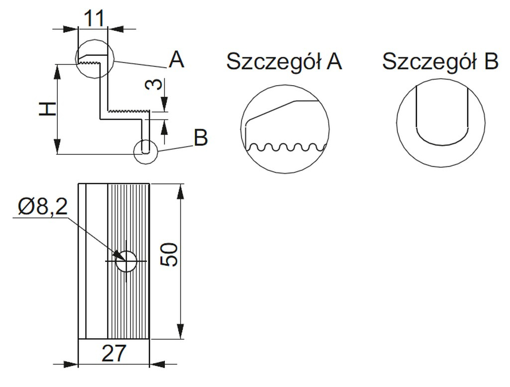 Boczny uchwyt panelu czarny BUF40L