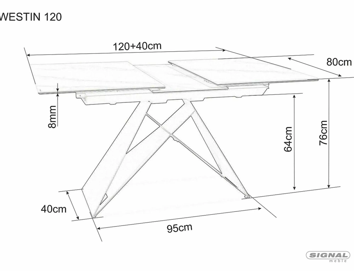 Stół Rozkładany 8-Osobowy Biały/Czarny 120-160x80cm WESTIN SC SIGNAL