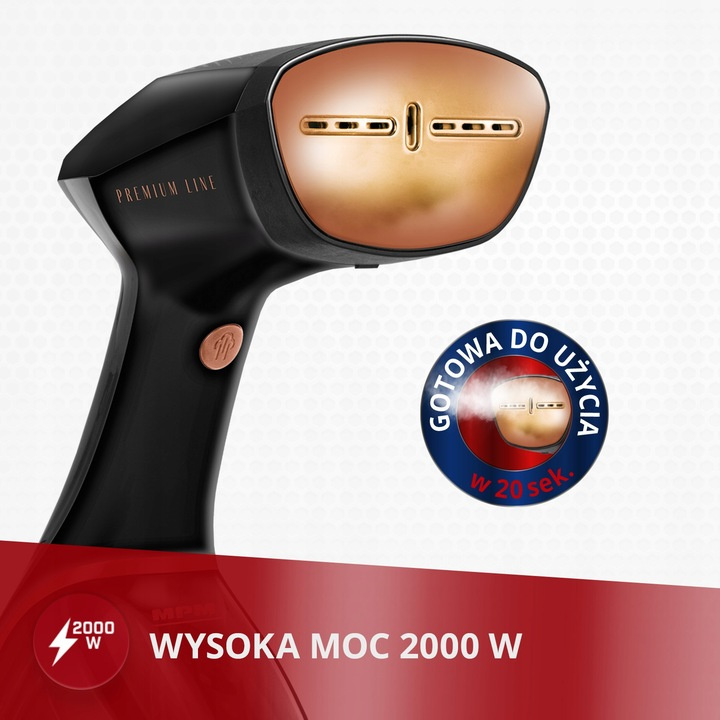 Parownica do ubrań żelazko parowe duża moc 2000W czarne MPM MZP-03