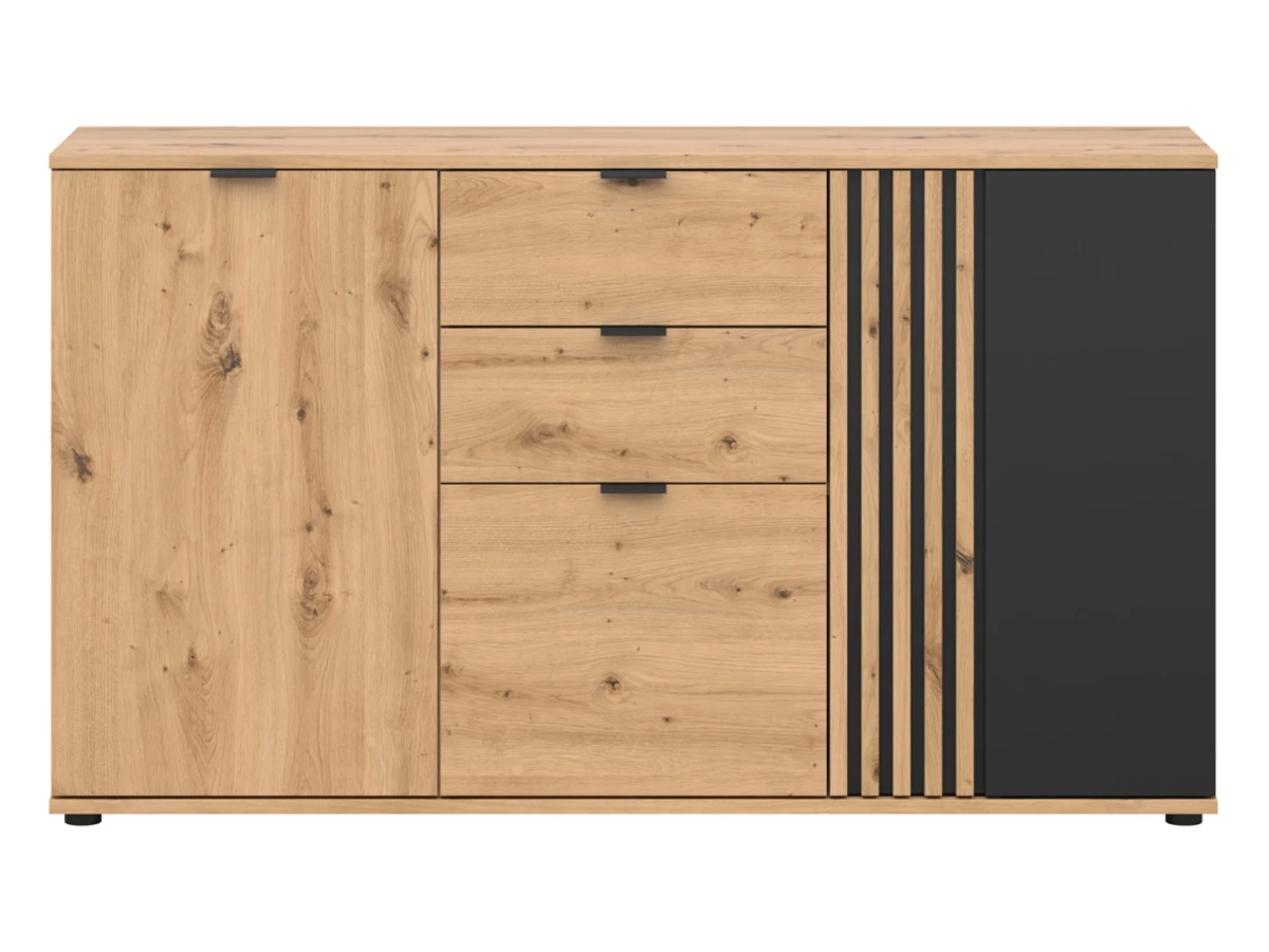 Komoda Vabres 150 cm z 3 drzwiami i 2 szufladami dąb artisan lamele BRW