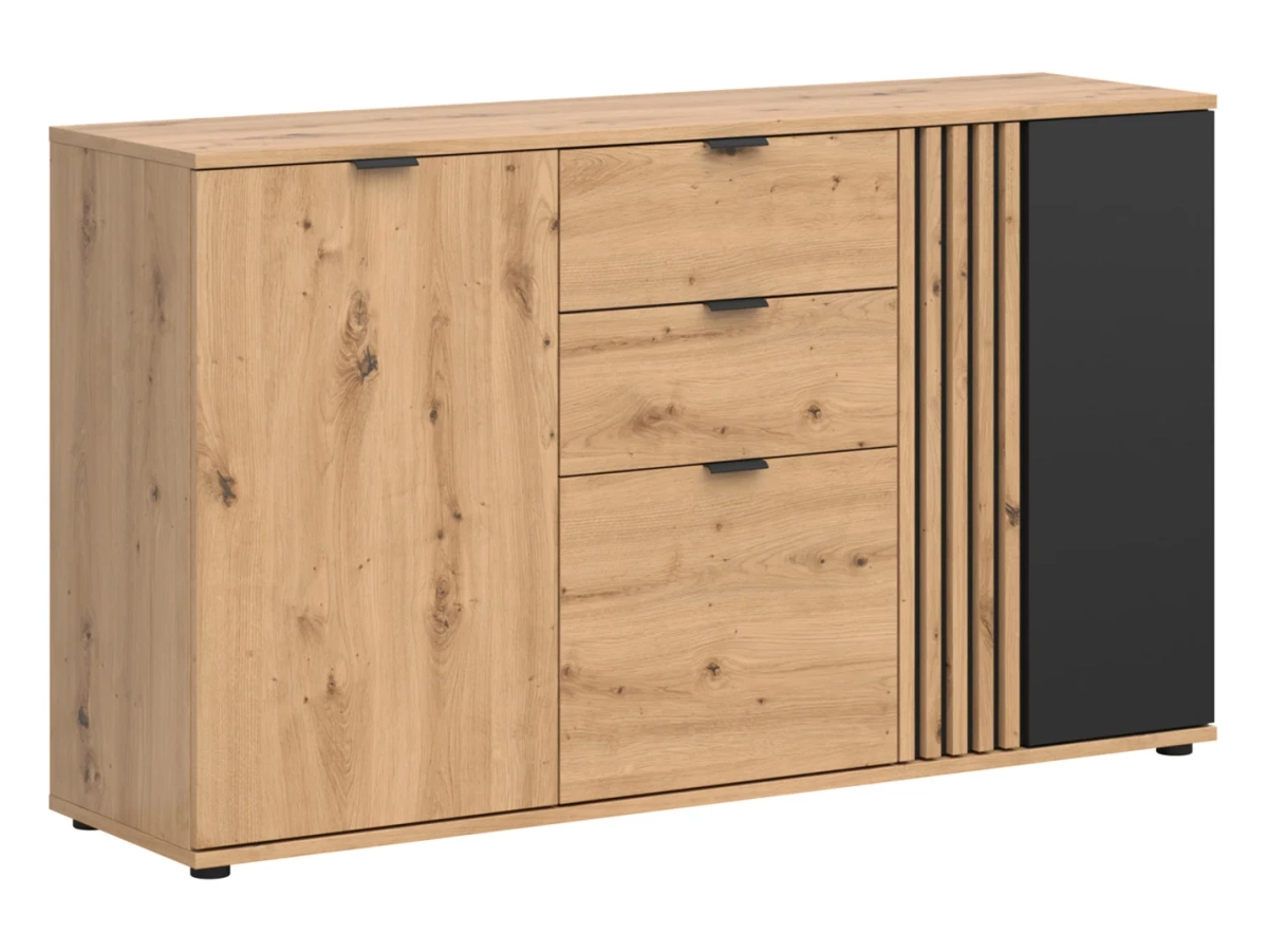 Komoda Vabres 150 cm z 3 drzwiami i 2 szufladami dąb artisan lamele BRW