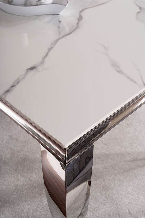 Stół do salonu PRINCE CERAMIC 180x90 biały/chrom efekt marmuru SIGNAL