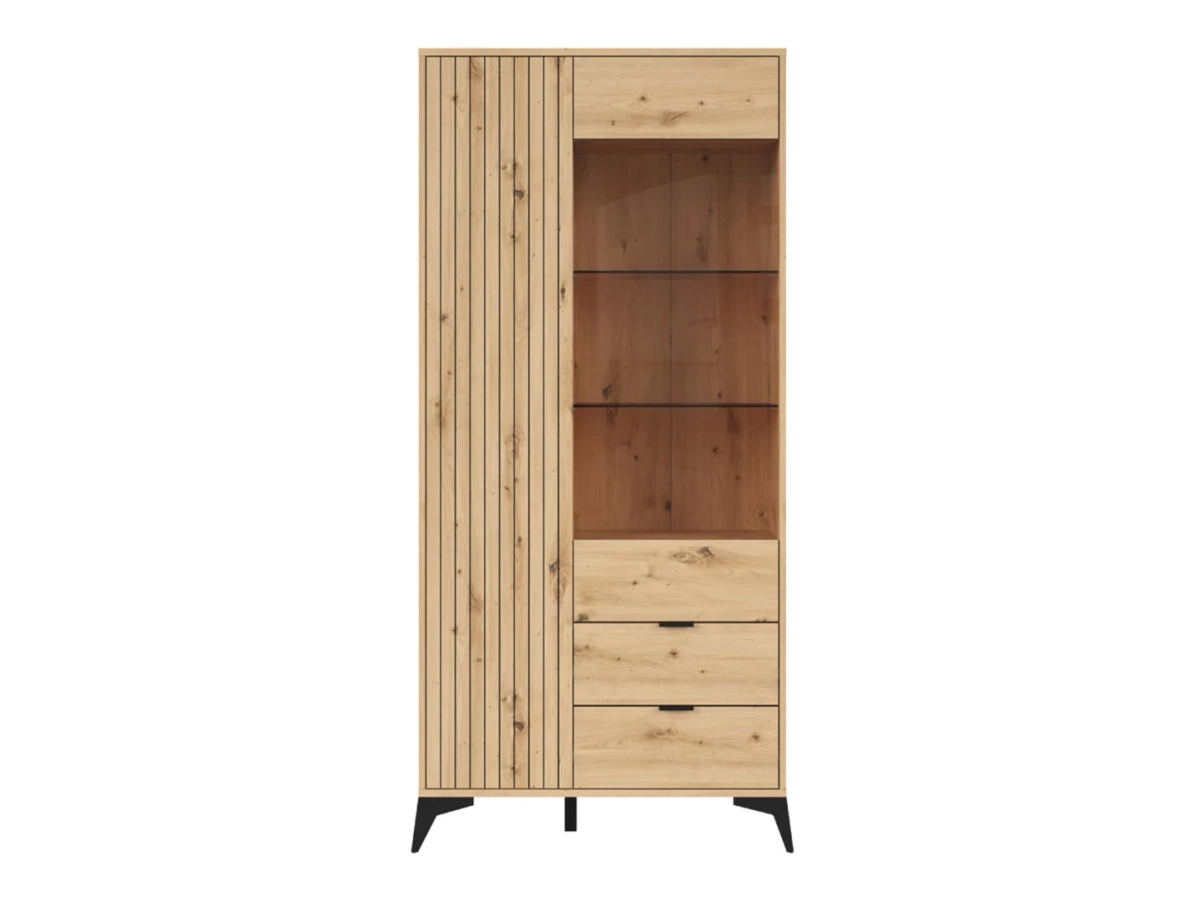 Witryna wysoka Lamea 90 cm z 2 drzwiami i 2 szufladami dąb artisan BRW