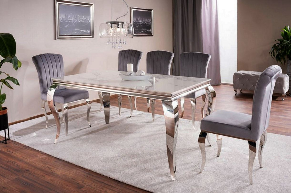 Stół do salonu PRINCE CERAMIC 180x90 biały/chrom efekt marmuru SIGNAL