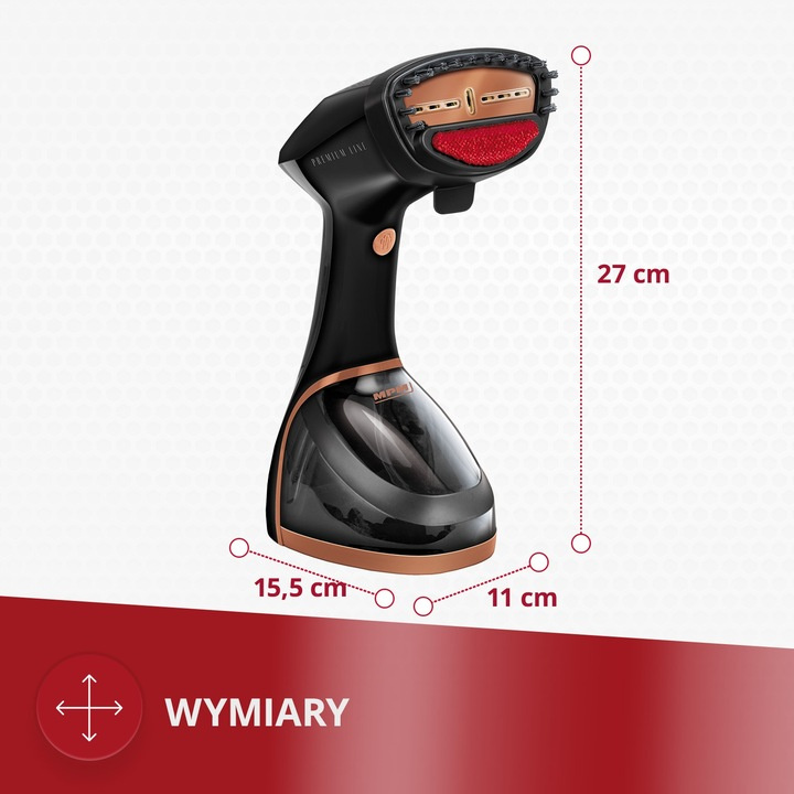Parownica do ubrań żelazko parowe duża moc 2000W czarne MPM MZP-03