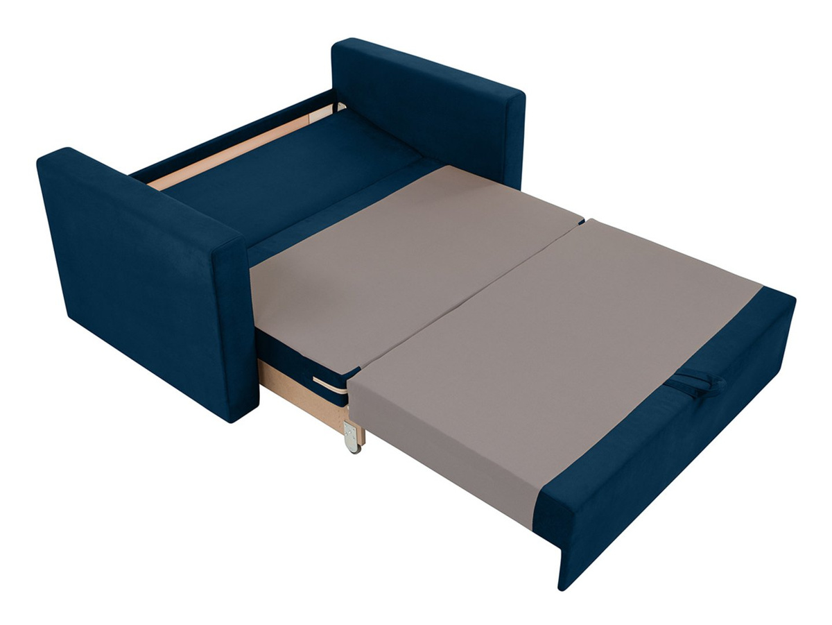 Sofa dwuosobowa Bunio III rozkładana z pojemnikiem niebieska BRW