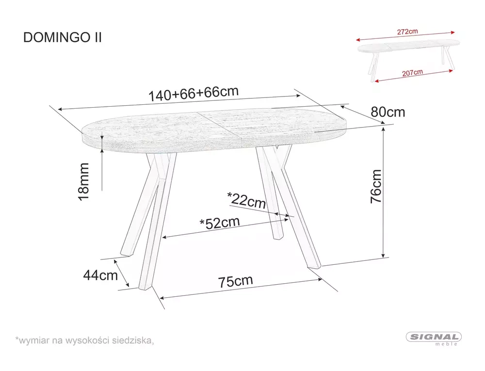 Stół rozkładany DOMINGO II dąb/czarny 140-272cm jadalnia SIGNAL