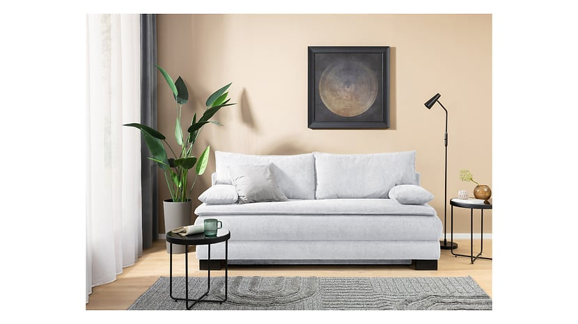 Sofa trzyosobowa Lindon rozkładana z pojemnikiem szenilowa szara BRW