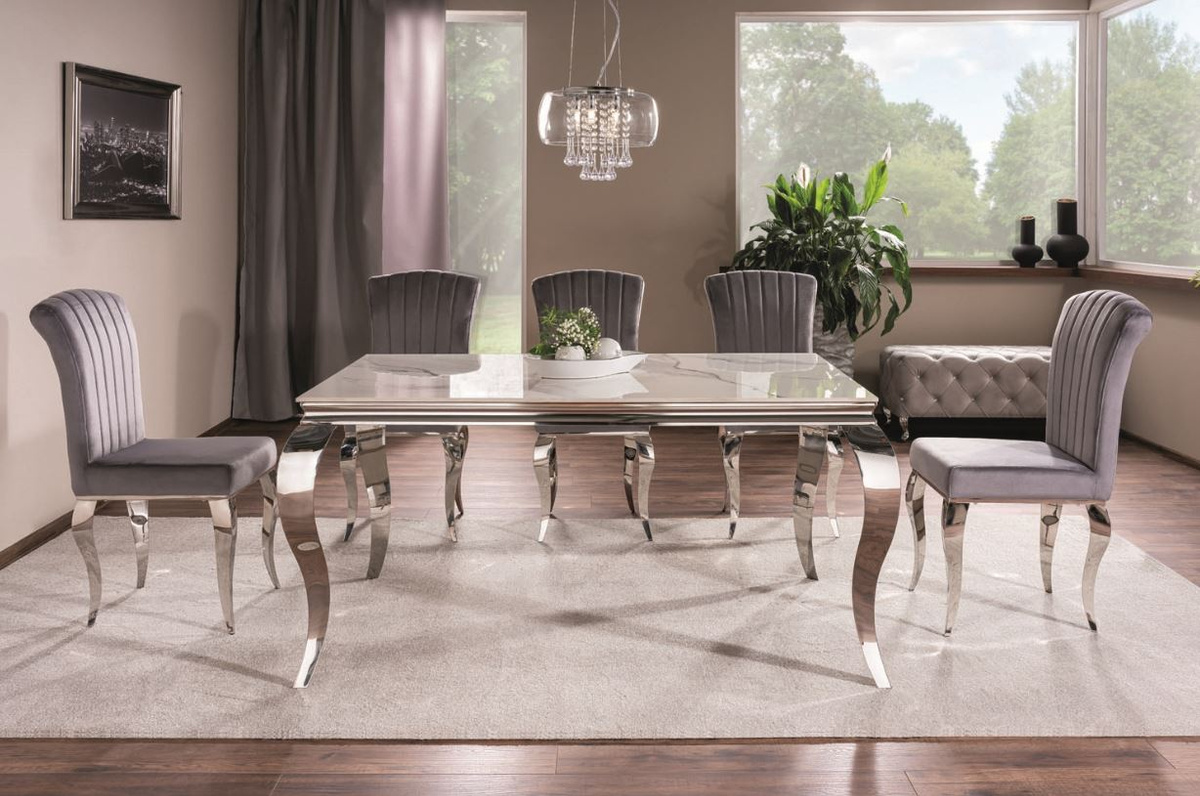 Stół do salonu PRINCE CERAMIC 180x90 biały/chrom efekt marmuru SIGNAL